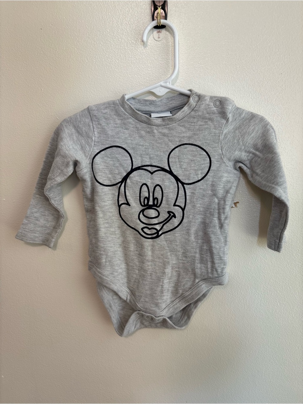 Disney Gray Long-Sleeve Baby One-Piece with Character Outline
